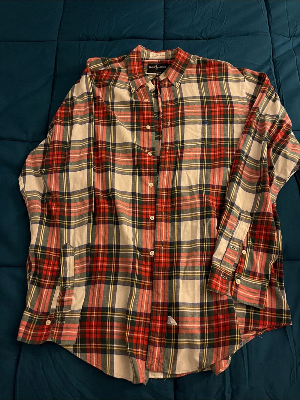 Ralph Lauren Red White Green Plaid Cotton Button-Down Shirt Men’s Size XL
